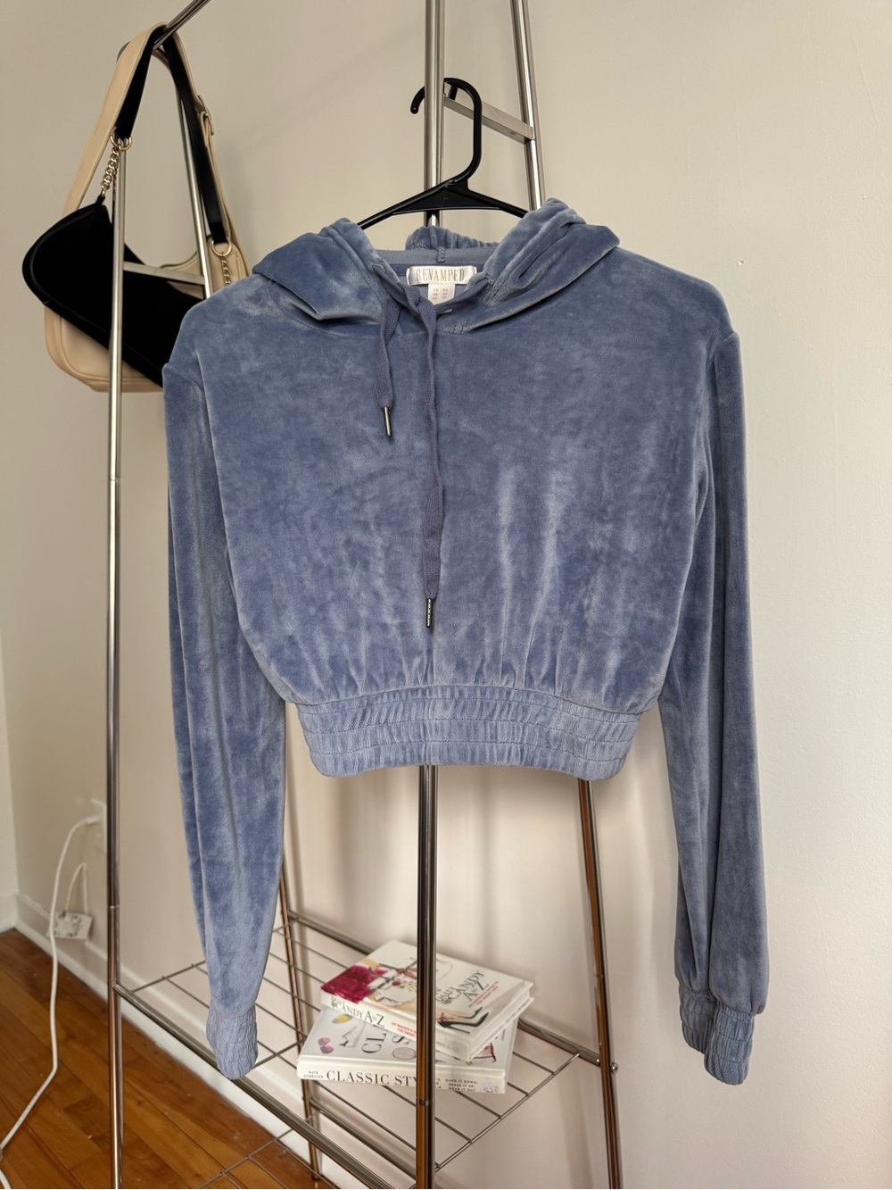 Revamped Blue Cropped Velour Hoodie